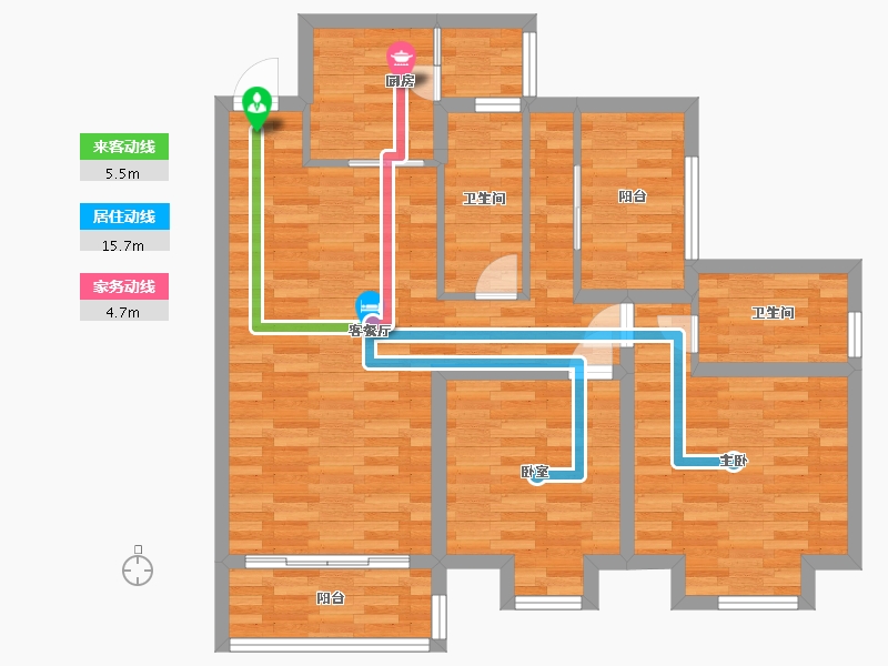 广东省-广州市-惠百氏广场5栋01户型107m²-86.98-户型库-动静线