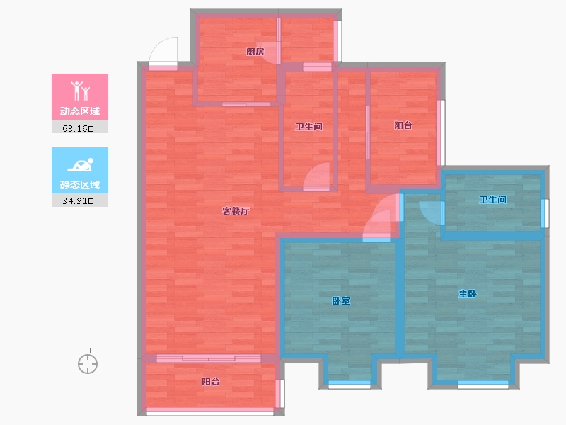 广东省-广州市-惠百氏广场5栋01户型107m²-86.98-户型库-动静分区