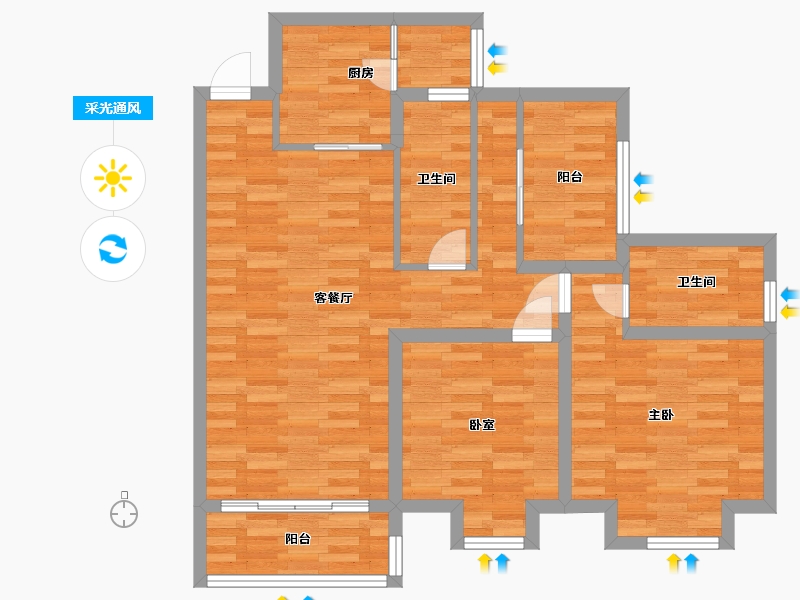 广东省-广州市-惠百氏广场5栋01户型107m²-86.98-户型库-采光通风