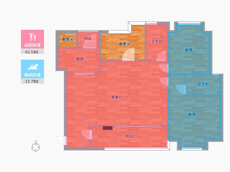 广东省-广州市-惠百氏广场119平户型119m²-95.20-户型库-动静分区