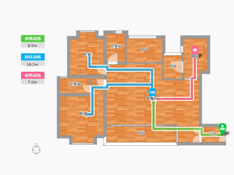 广东省-广州市-惠百氏广场9栋125m²-96.79-户型库-动静线