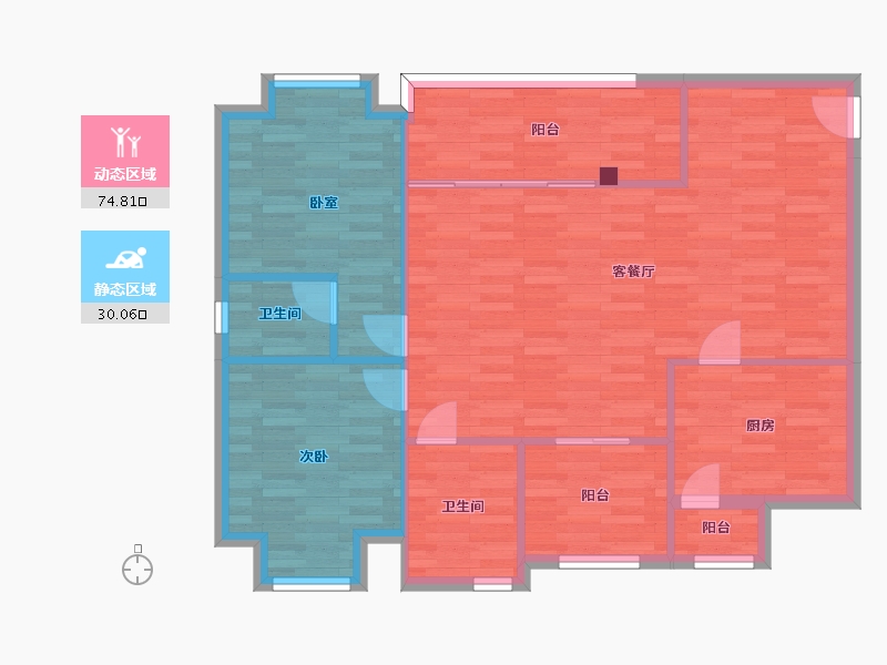 广东省-广州市-惠百氏广场8栋03户型121m²-96.25-户型库-动静分区