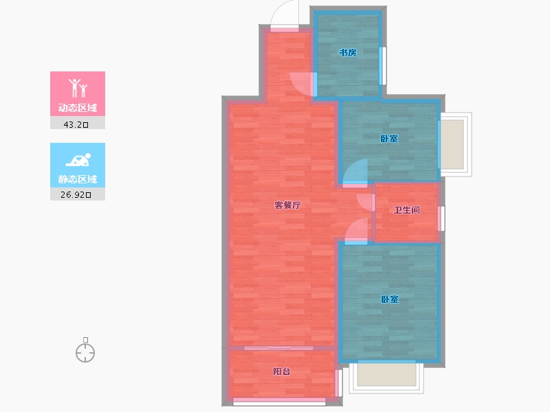 广东省-广州市-仁安花园1-6、10-12、22-24幢C户型82m²-62.74-户型库-动静分区