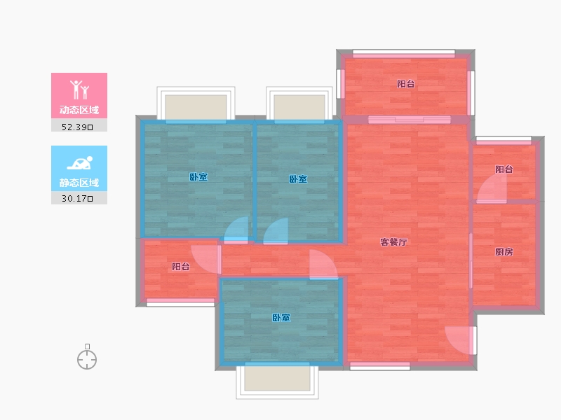 广东省-广州市-仁安花园1-6、10-12、22-24幢D户型93m²-74.30-户型库-动静分区