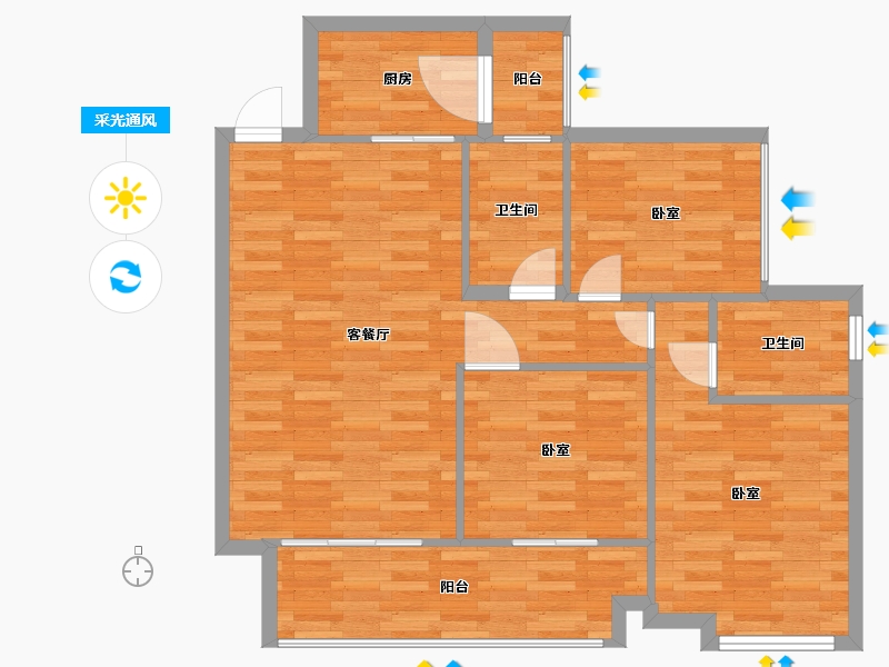 广东省-广州市-嘉御豪庭15栋01户型105m²-83.89-户型库-采光通风