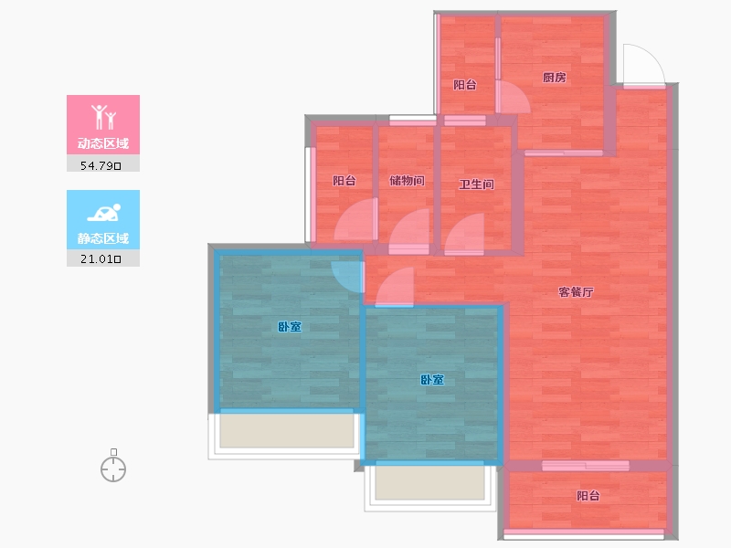 广东省-广州市-合景誉山国际五区7-10栋02户型84m²-67.20-户型库-动静分区