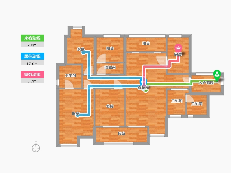 广东省-广州市-实地蔷薇国际G11栋G12栋E户型117m²-98.45-户型库-动静线