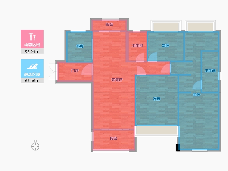 广东省-广州市-绿地珑玥府10栋D户型138m²-110.29-户型库-动静分区