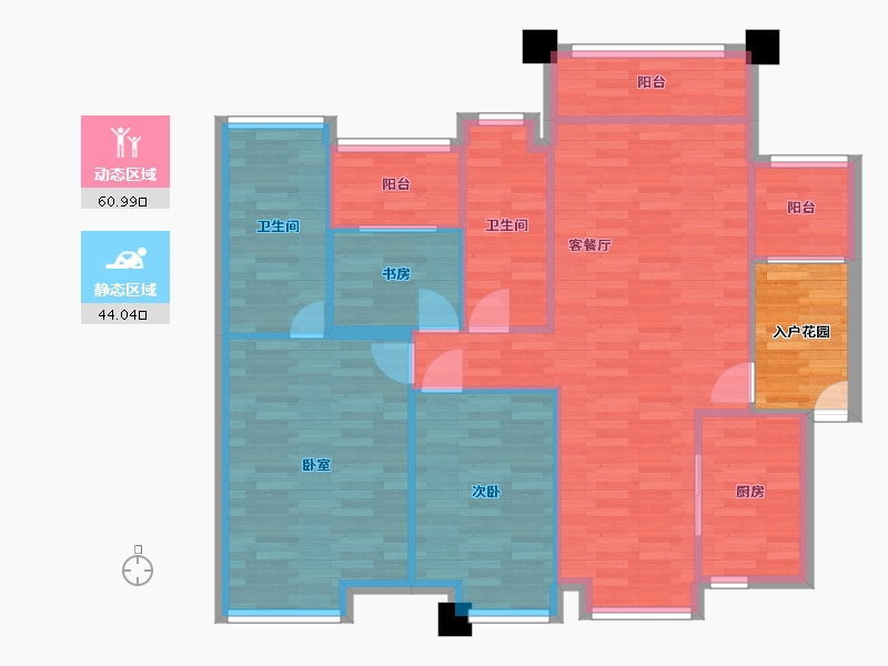 广东省-广州市-品秀星图21栋03户型125m²-100.27-户型库-动静分区