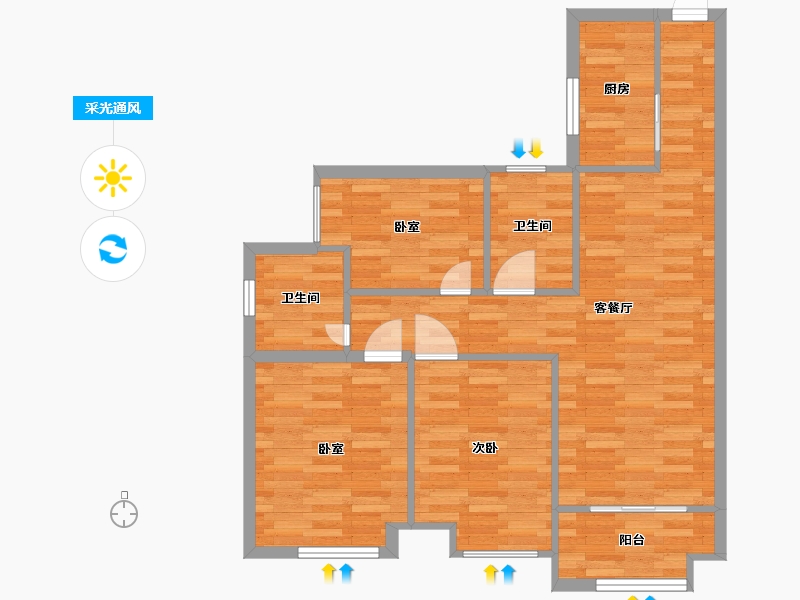 广东省-广州市-金地香山湖C7栋C8栋02，03户型100m²-80.00-户型库-采光通风