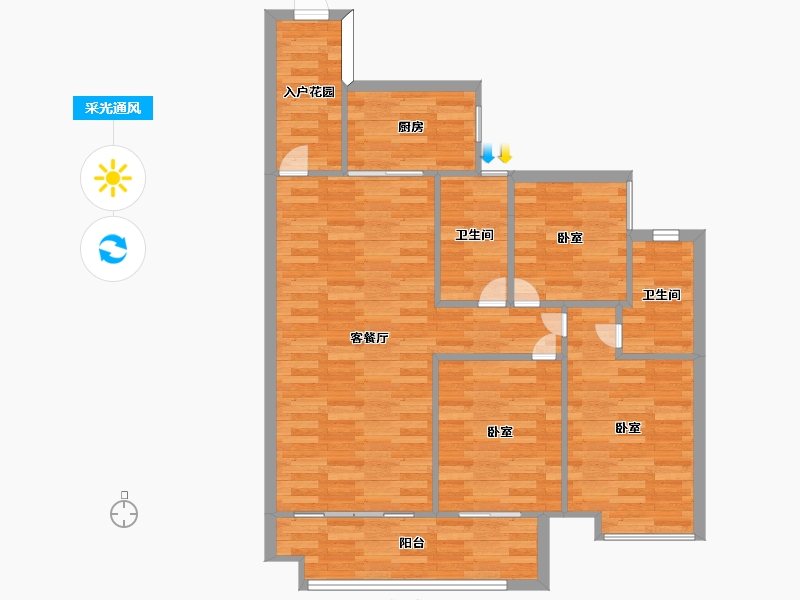 广东省-广州市-品秀星图2栋01户型106m²-84.99-户型库-采光通风