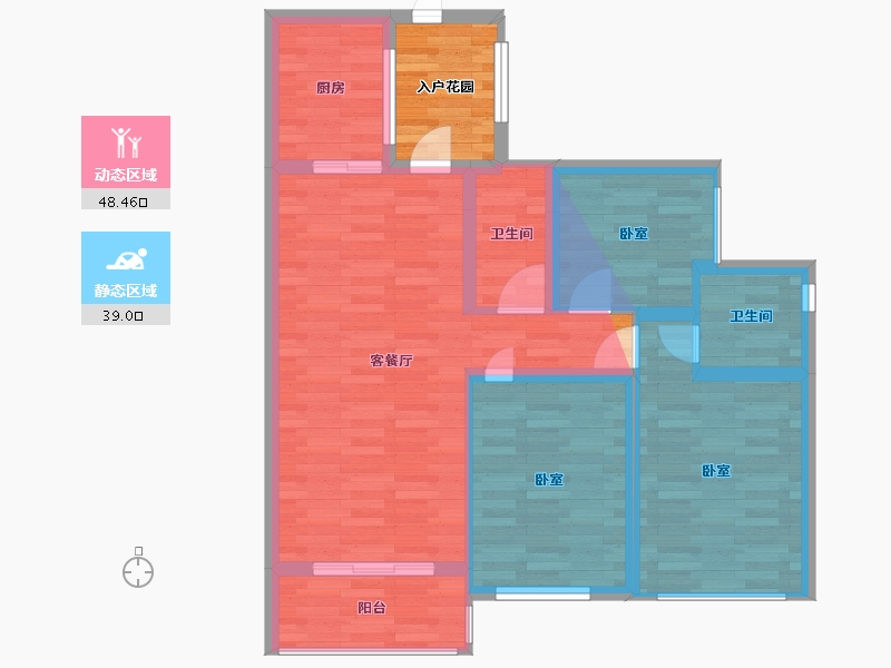 广东省-广州市-科慧花园C户型105m²-81.46-户型库-动静分区