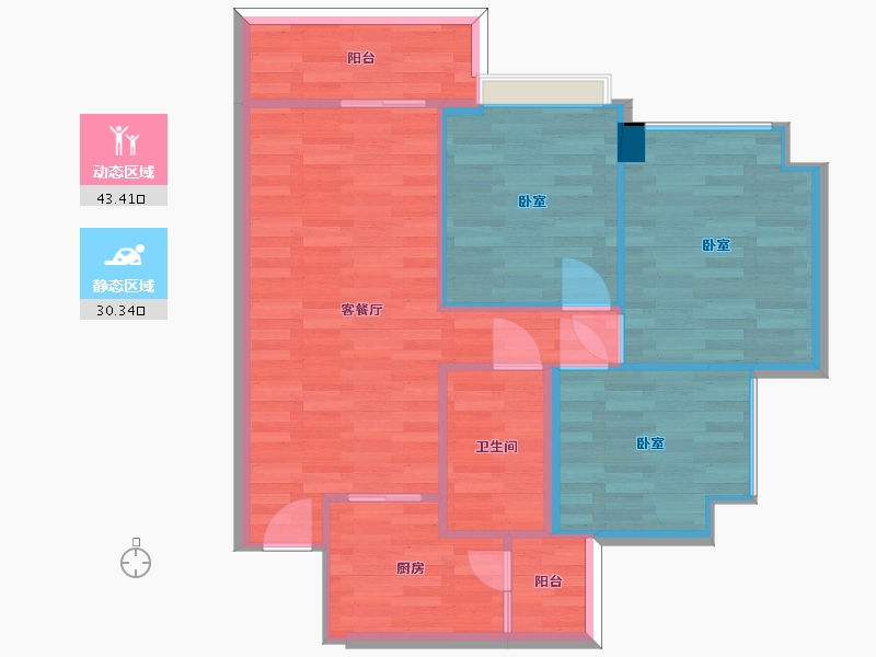 广东省-广州市-云溪四季G18栋05户型78m-66.64-户型库-动静分区