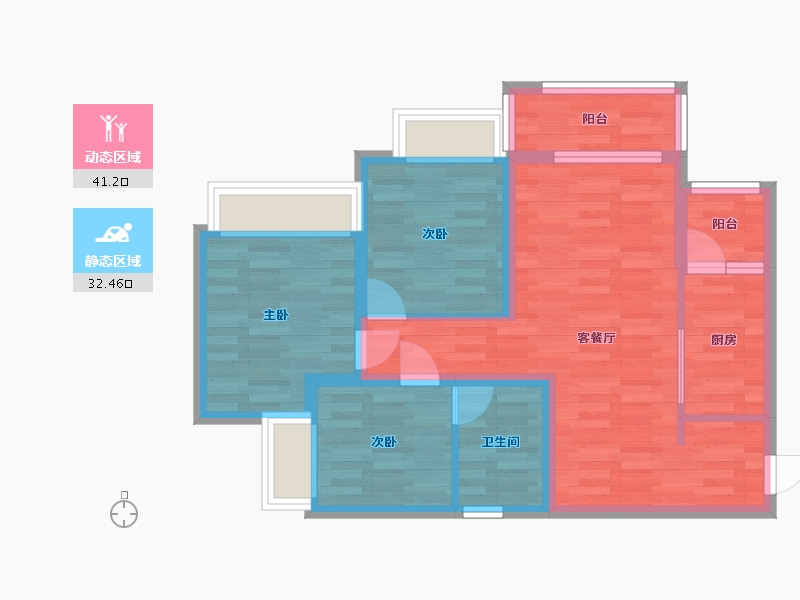 广东省-广州市-云溪四季G7栋,G8栋80m²-64.00-户型库-动静分区