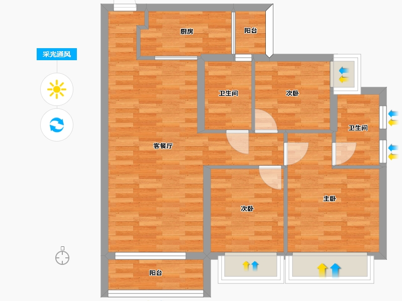 广东省-广州市-云溪四季G13栋01户型98m²-71.56-户型库-采光通风