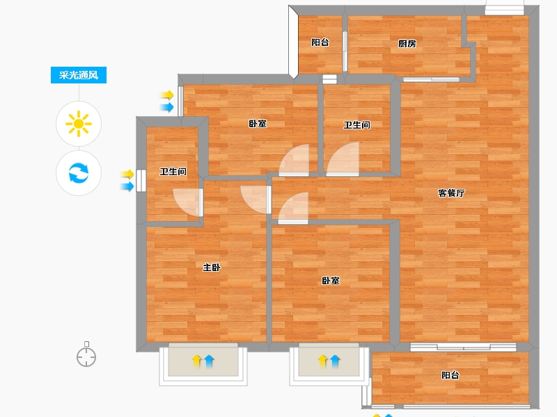 广东省-广州市-云溪四季G18栋02户型91m²-72.80-户型库-采光通风