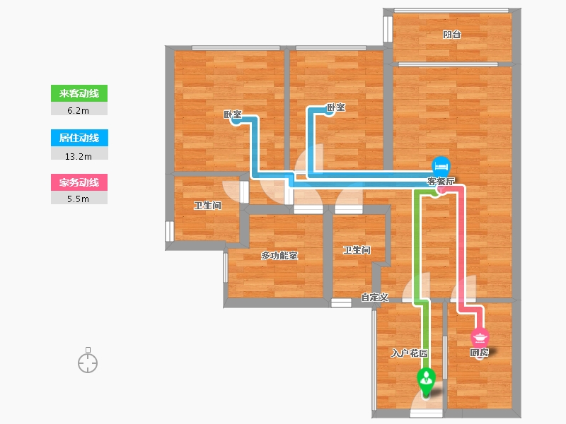 广东省-广州市-科慧花园A户型89m²-68.14-户型库-动静线