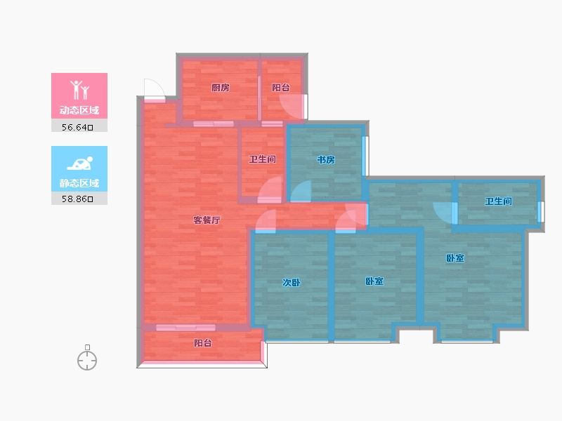 广东省-广州市-云溪四季G11栋,G12栋01户型128m²-102.48-户型库-动静分区