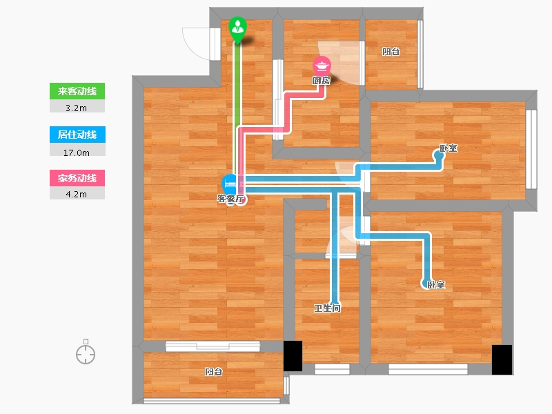 广东省-广州市-科慧花园B户型69m²-51.16-户型库-动静线