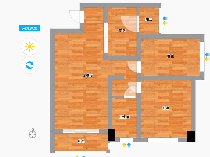 广东省-广州市-科慧花园B户型69m²-51.16-户型库-采光通风