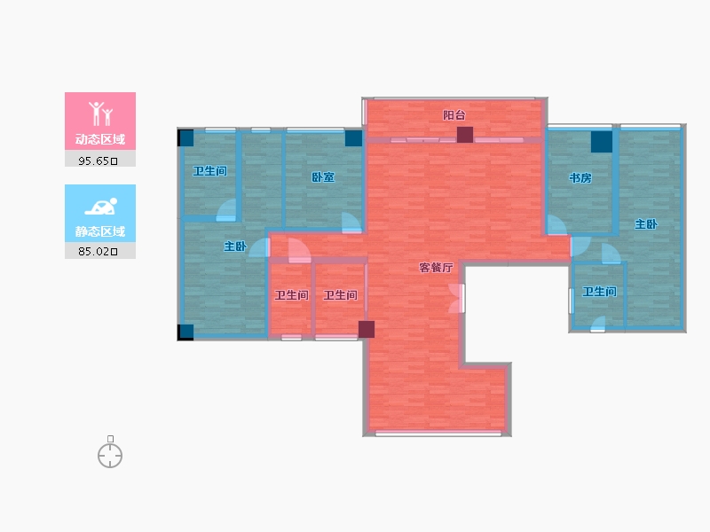 广东省-广州市-碧桂园中心1号楼G户型196m²-161.93-户型库-动静分区