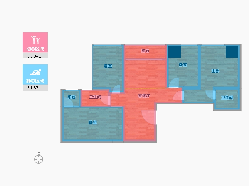 广东省-广州市-碧桂园中心1号楼B户型107m²-75.00-户型库-动静分区