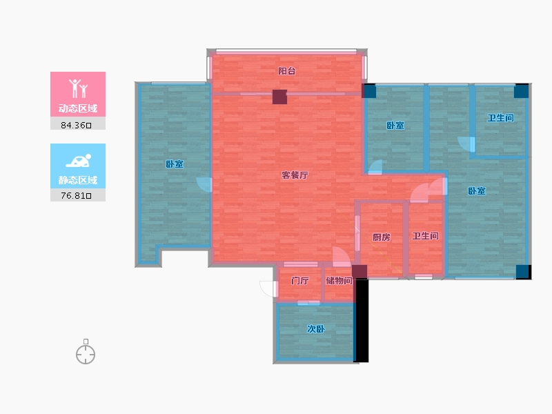 广东省-广州市-碧桂园中心1号楼F户型176m²-145.29-户型库-动静分区