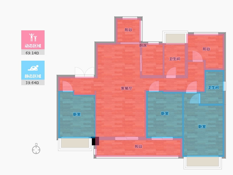 广东省-广州市-方圆御府17号楼01户型134m²-96.84-户型库-动静分区