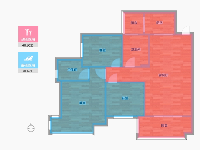 广东省-广州市-石滩第一城3栋02户型99m²-79.27-户型库-动静分区