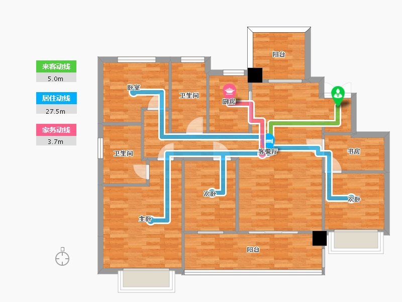 广东省-广州市-方圆御府17号楼02户型137m²-100.40-户型库-动静线