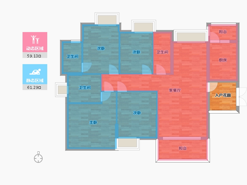 广东省-广州市-石滩第一城1栋01户型138m²-112.84-户型库-动静分区