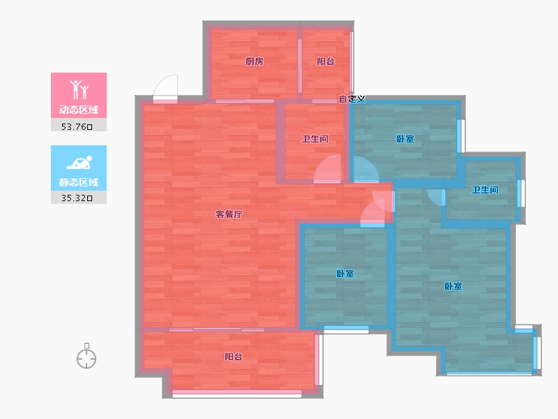 广东省-广州市-石滩第一城3栋01户型99m²-79.20-户型库-动静分区