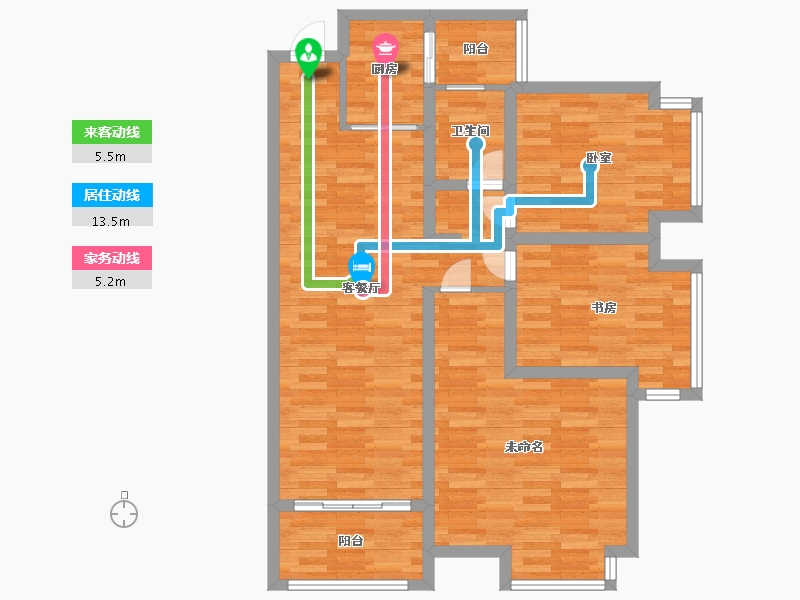 广东省-广州市-源海仙村一号14-15栋02户型110m²-88.00-户型库-动静线