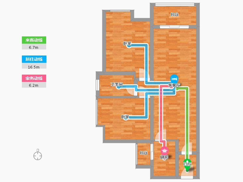 广东省-广州市-源海仙村一号14-15栋05户型86m²-69.45-户型库-动静线