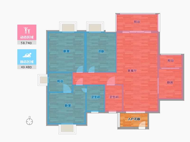 广东省-广州市-源海仙村一号11栋01户型122m²-102.84-户型库-动静分区