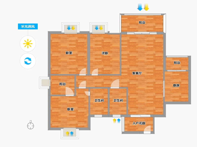 广东省-广州市-源海仙村一号11栋01户型122m²-102.84-户型库-采光通风