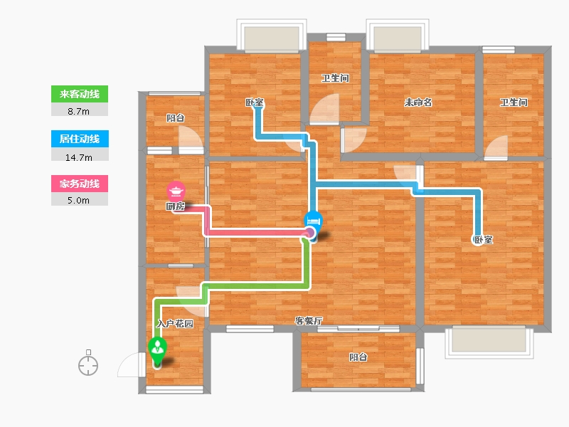 广东省-广州市-源海仙村一号14-15栋01户型128m²-112.22-户型库-动静线