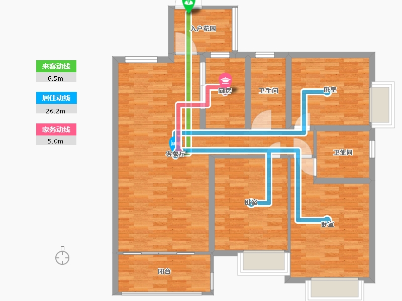 广东省-广州市-源海仙村一号11栋03户型129m²-98.65-户型库-动静线