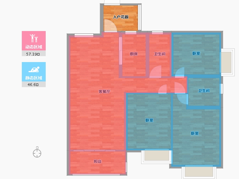 广东省-广州市-源海仙村一号11栋03户型129m²-98.65-户型库-动静分区