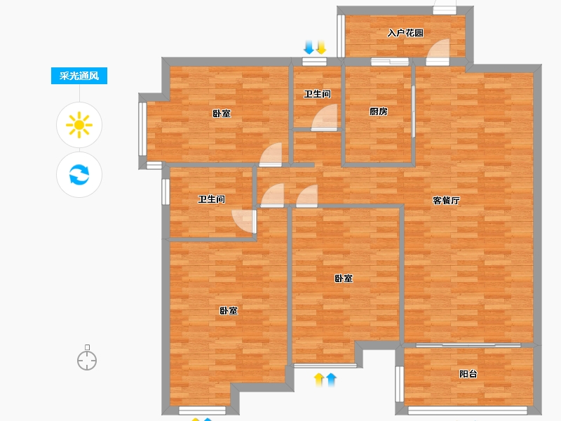 广东省-广州市-源海仙村一号11栋04户型129m²-108.99-户型库-采光通风