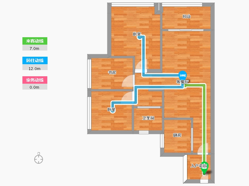 广东省-广州市-广州增城万科城B1栋,B7栋,B8栋,B9栋A户型78m²-61.65-户型库-动静线