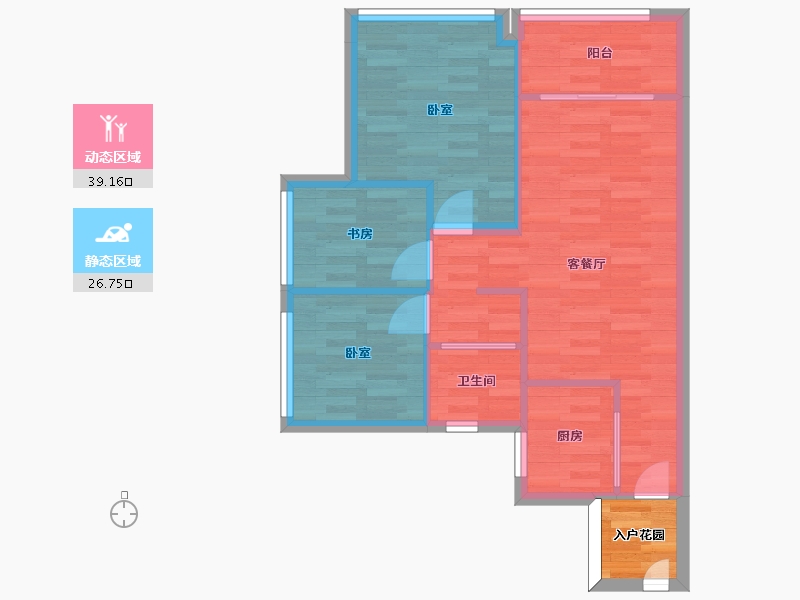 广东省-广州市-广州增城万科城B1栋,B7栋,B8栋,B9栋A户型78m²-61.65-户型库-动静分区