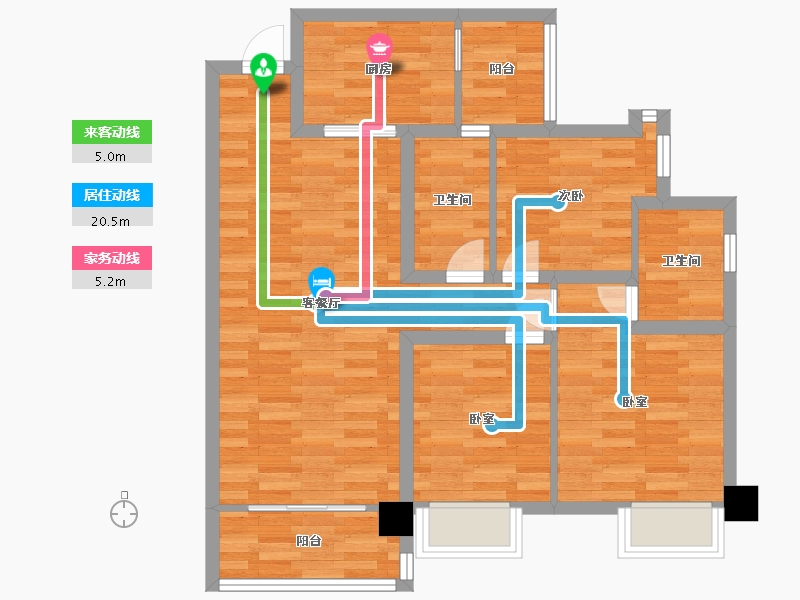 广东省-广州市-时代天汇1栋,3栋01户型96m²-76.52-户型库-动静线