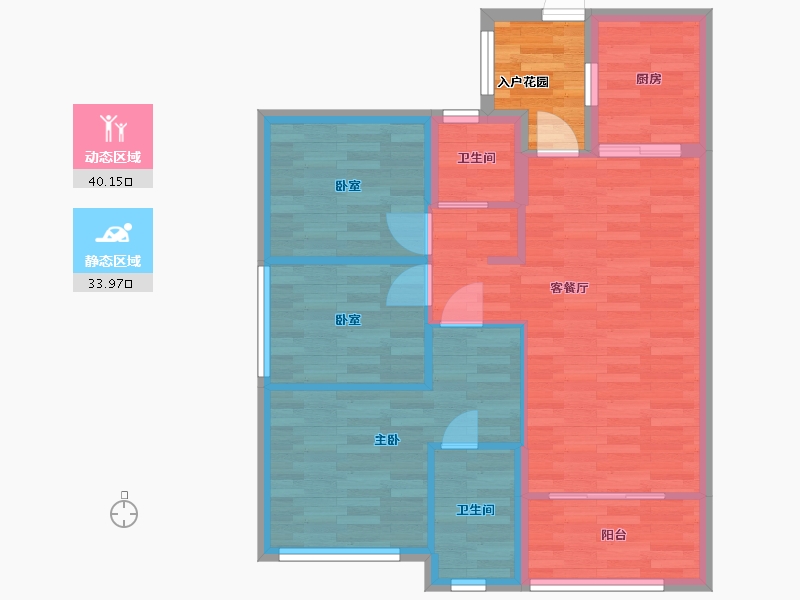 广东省-广州市-广州增城万科城B5栋,B6栋A户型86m²-70.06-户型库-动静分区