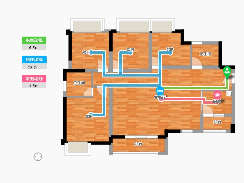 重庆-重庆市-翡丽公园3号楼套内97m²-89.65-户型库-动静线