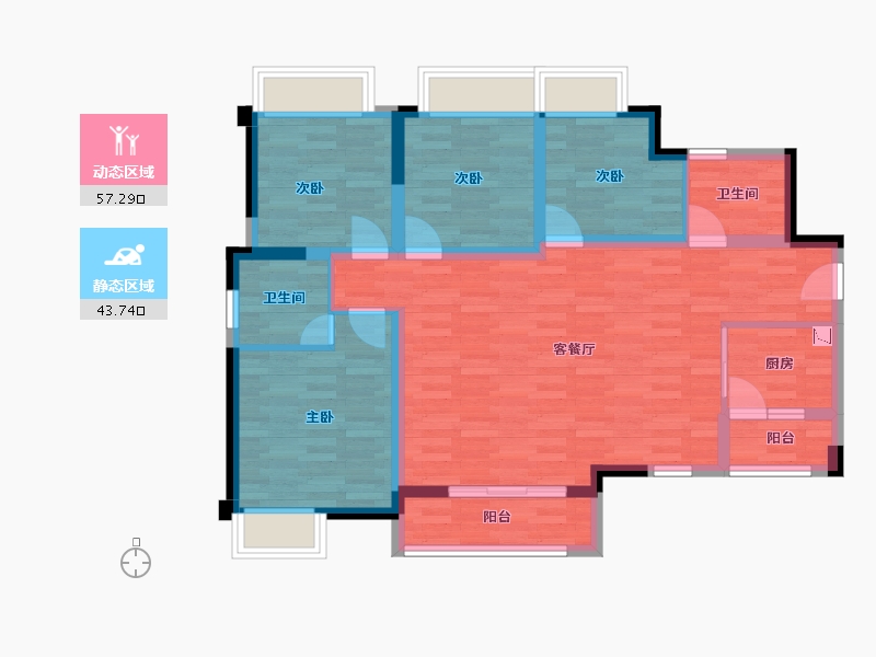 重庆-重庆市-翡丽公园3号楼套内97m²-89.65-户型库-动静分区