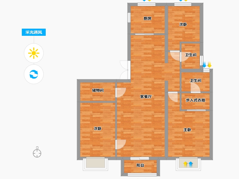 北京-北京市-公园懿府5,8,12号楼134M2-94.30-户型库-采光通风