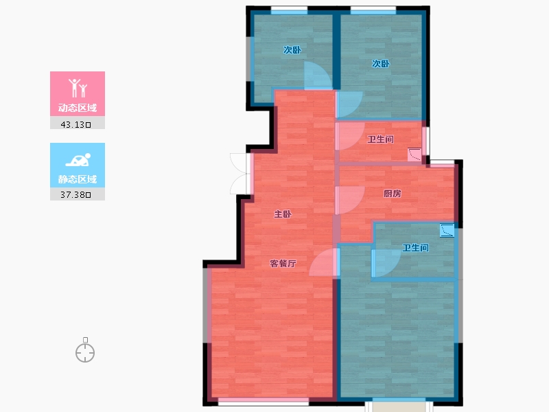 北京-北京市-燕西华府90m2-72.00-户型库-动静分区