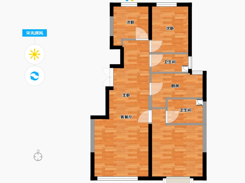 北京-北京市-燕西华府90m2-72.00-户型库-采光通风