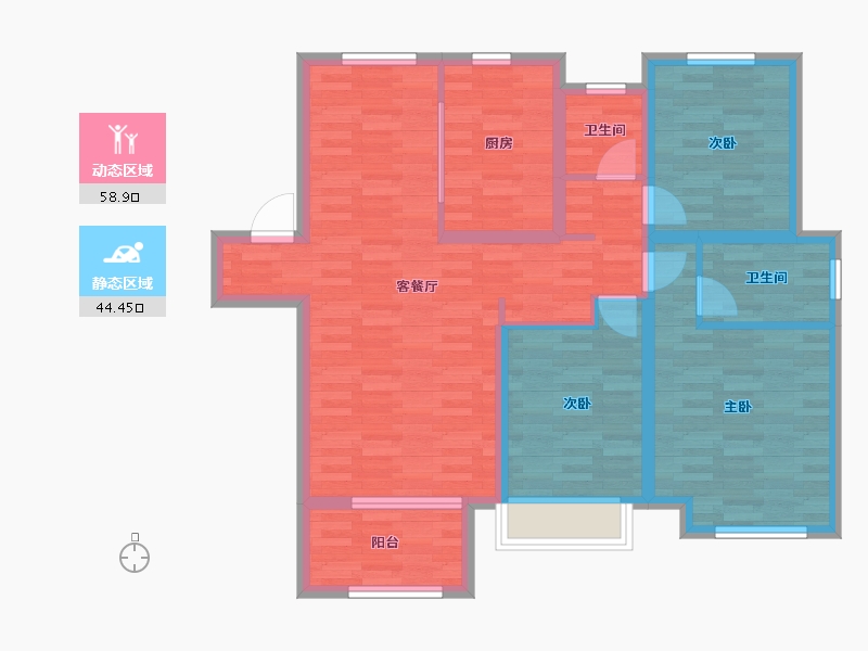 江苏省-泰州市-珑悦花园-91.28-户型库-动静分区